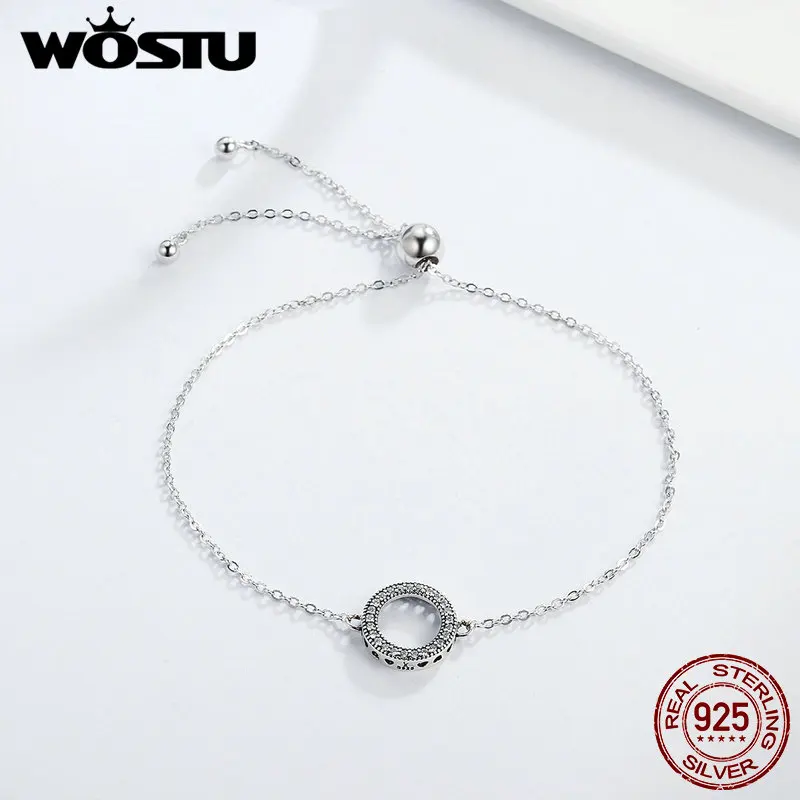 WOSTU, лидер продаж, 925 пробы, серебряный, сверкающий, Круглый, цепочка, звено, браслет, для женщин, Стерлинговое Серебро, ювелирное изделие, CQB030