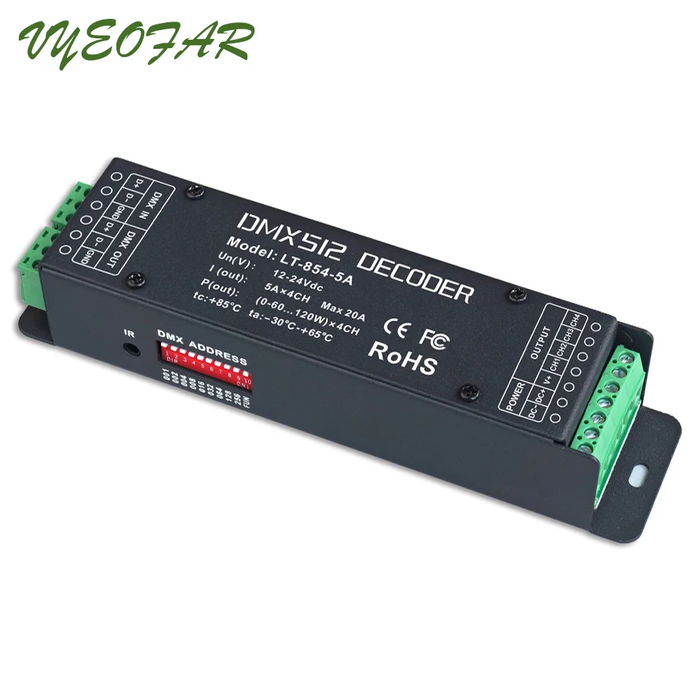 Новый LT 854 5A Led DMX декодер CE FCC RGBW StripDC12V 24V * 4 Channel 20A выход 0 100% диапазон регулировки