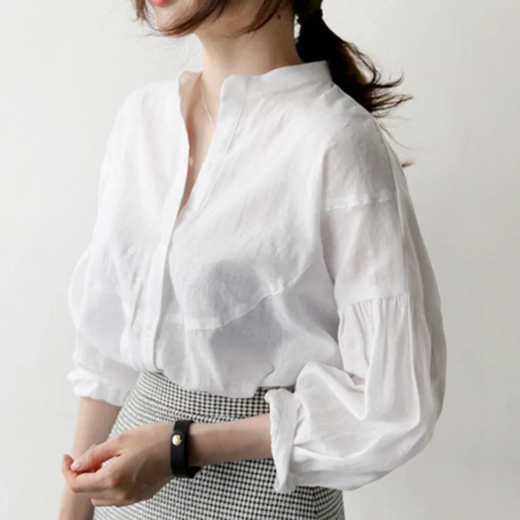 Женская блузка с длинным рукавом белая для офиса повседневная женская одежда
