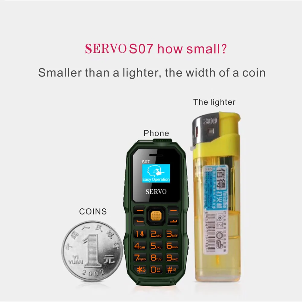 SERVO S07 Bluetooth Dialer Мини Мобильный телефон 0 66 &quotкрошечный экран GSM низкое излучение