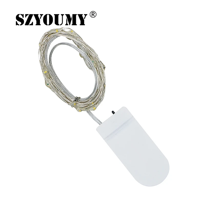 

SZYOUMY 100pcs/lot 2M 20LEDs CR2025 Battery Operated Micro Mini LED String Light Silver Wire Starry Light String For Decoration