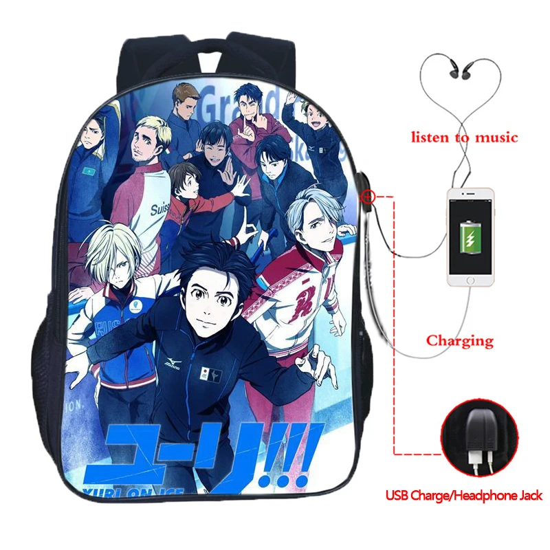 Boys Teens Yuri On Ice Yuri!!! on Victor USB Charge School Bags Men Boy Beautiful Backpacks | Багаж и сумки