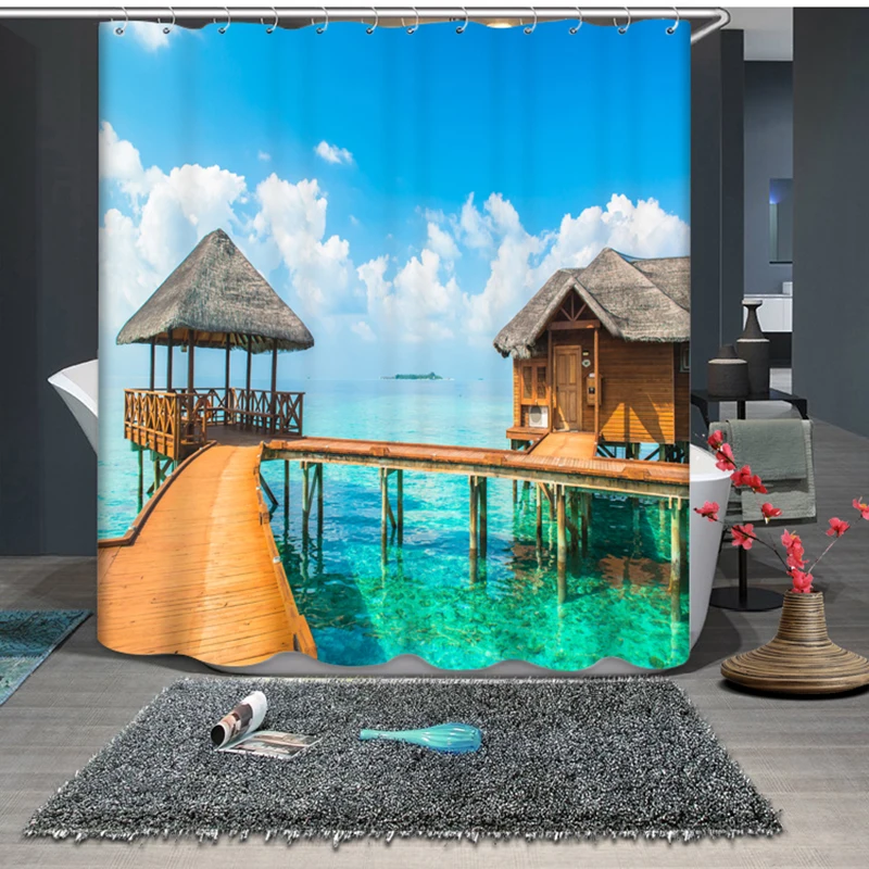3d занавеска для душа senконус с рисунком морского песчаного пляжа ванны