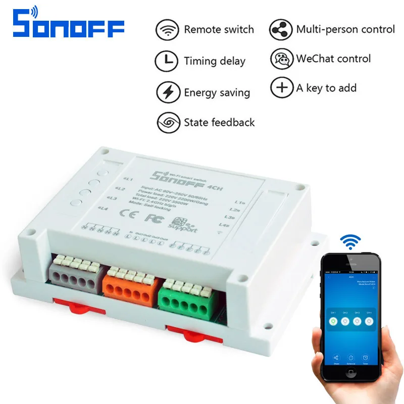 Умный выключатель Sonoff универсальный дистанционный 4 канальный переключатель с