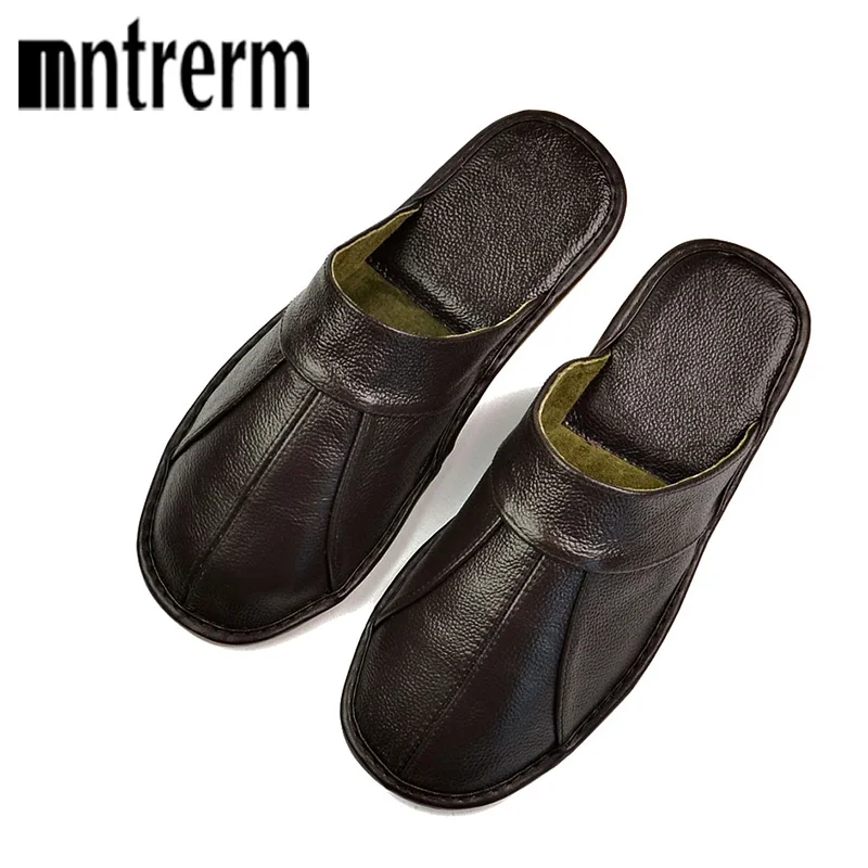 Фото Шлепанцы мужские Mntrerm, черные, коричневые, из 100% коровьей кожи, ручной работы, на весну №1