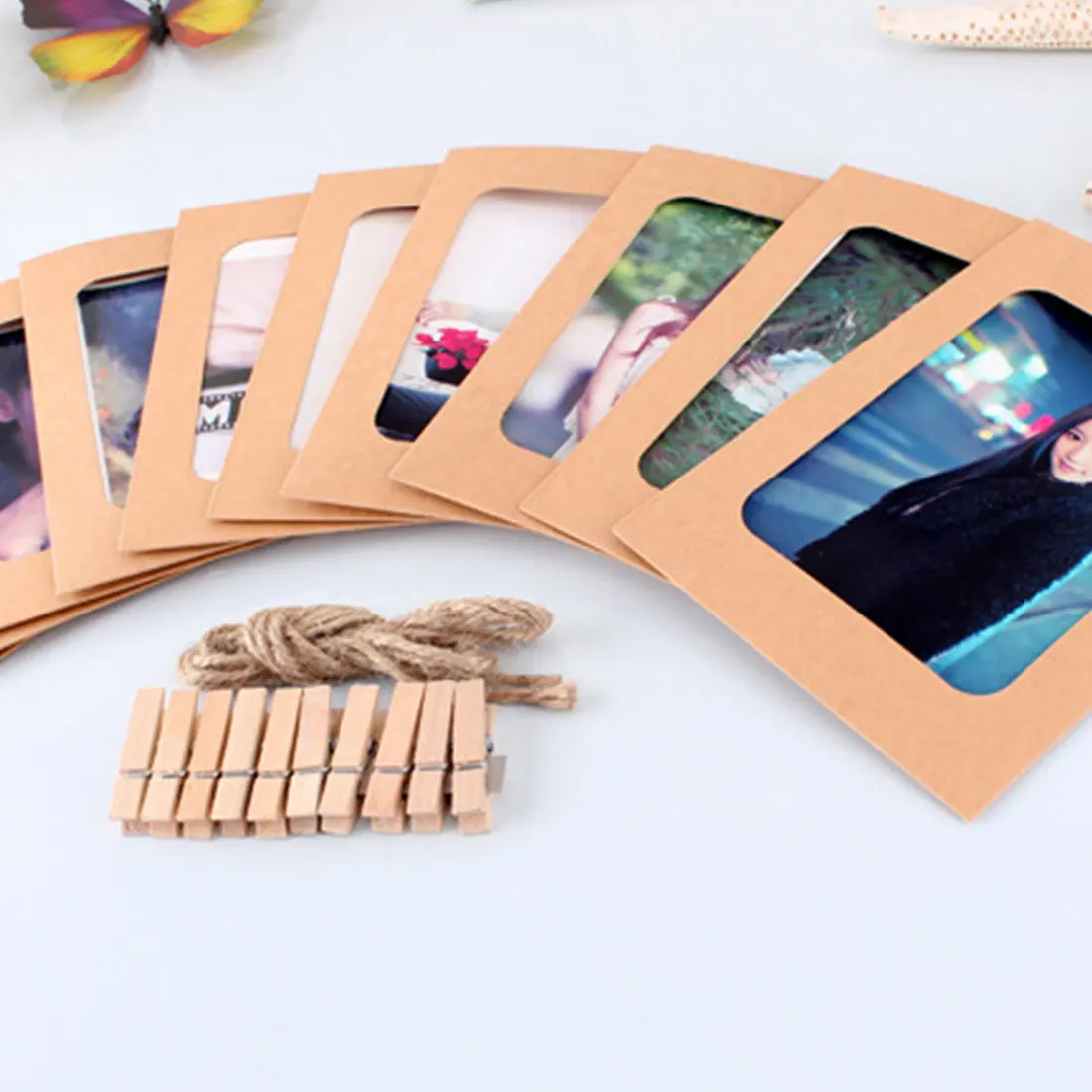 10 шт. DIY крафт-бумага фоторамка подвесная настенная рамка для фотографий и картин крафт-бумага с зажимами и веревкой для семейной памяти 3-7 дюймов