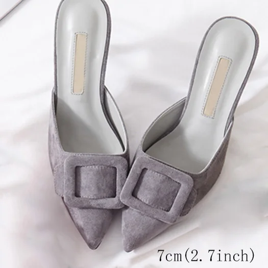 Gray 7cm Scarpin черный сандалии насосы известный женщина Указательный палец итальянский зеленый высокие каблуки средняя пятка 3 дюймовый мюли тапочки персиковый замша китайская новая Китай мода Лето - Цвет: Gray 7cm