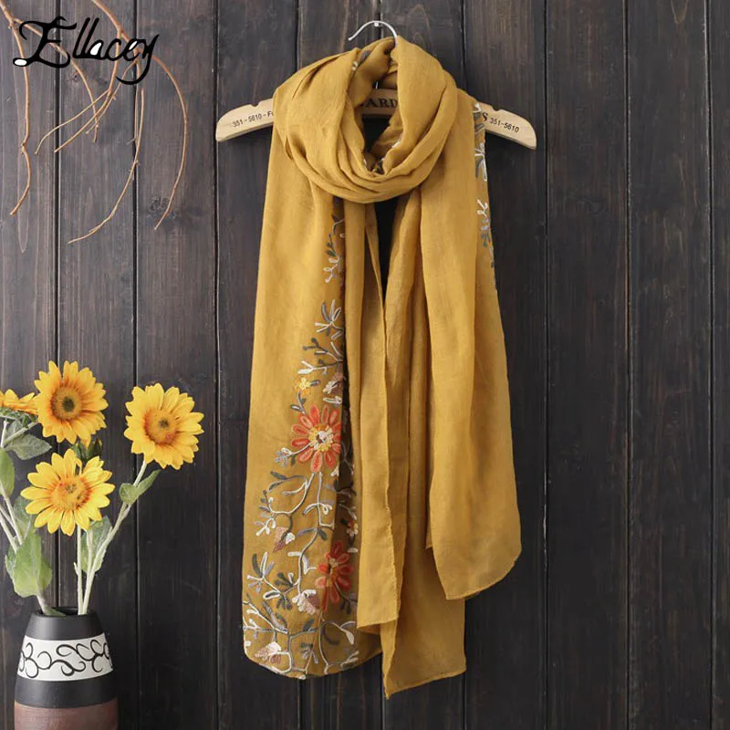 Новый вышитый непальский стиль женский шарф из хлопка и льна Национальный