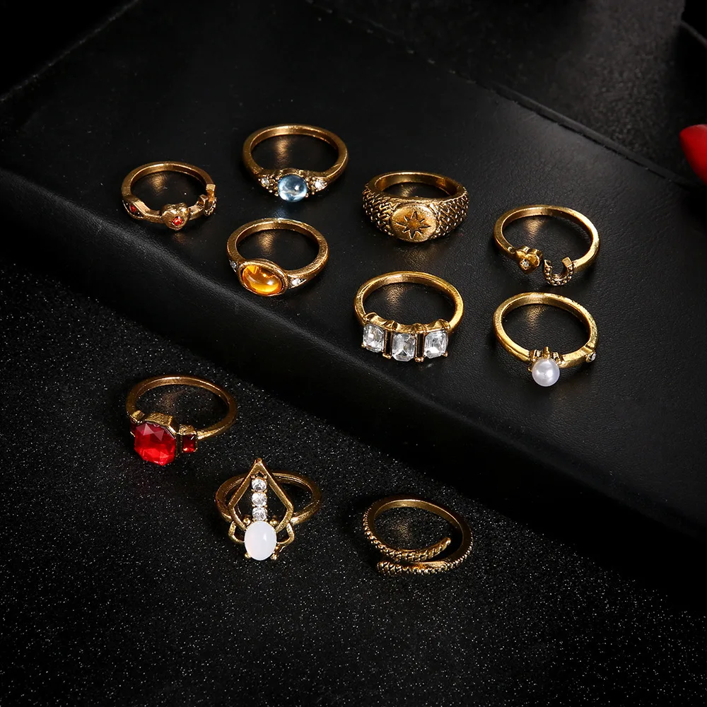 Модная корона Искусственный Красный Кристалл винтажные кольца с опалом на