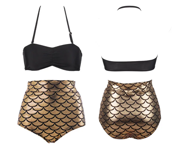 Женский купальник-бикини с завышенной талией фиолетовый и зеленый цвета лето 2019 |