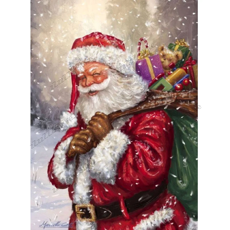 full square 5D DIY diamond painting Santa Claus Cartoon Diamond Cross Stitch mosaic gives gifts Christmas decoration | Дом и сад