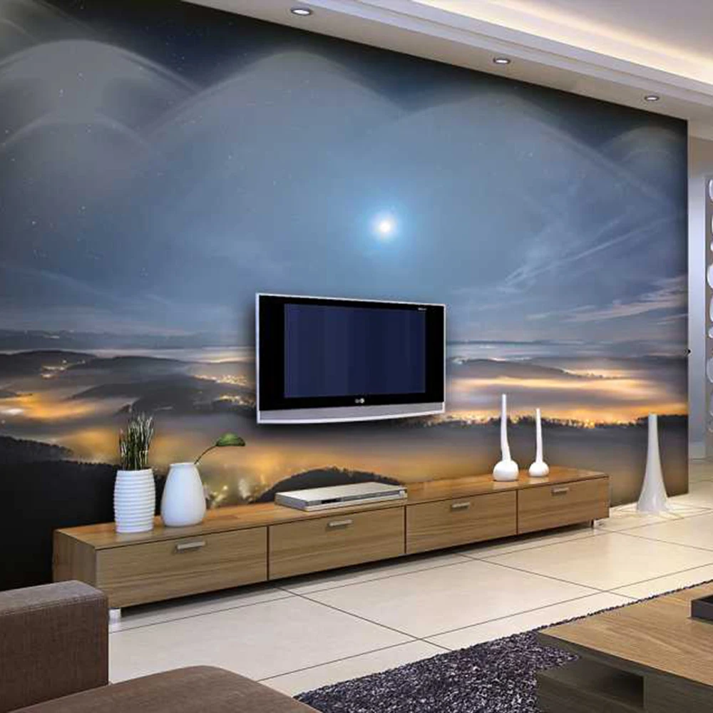 Ночное небо и огни гостиной фон 3D обои фотообои 3d papel de pared PW1500205426|papel pared|papel de3d |