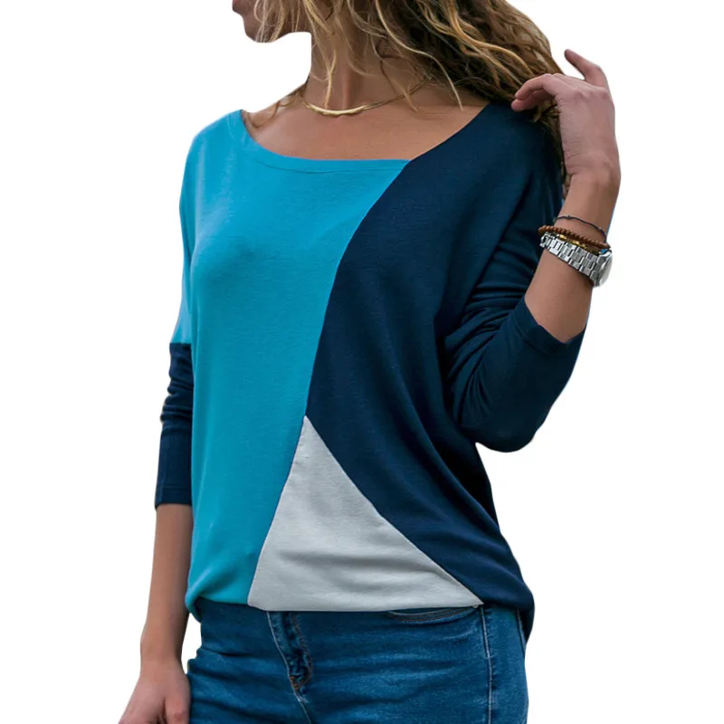 Rogi 2019 женская футболка с длинным рукавом модная Лоскутная цветными блоками
