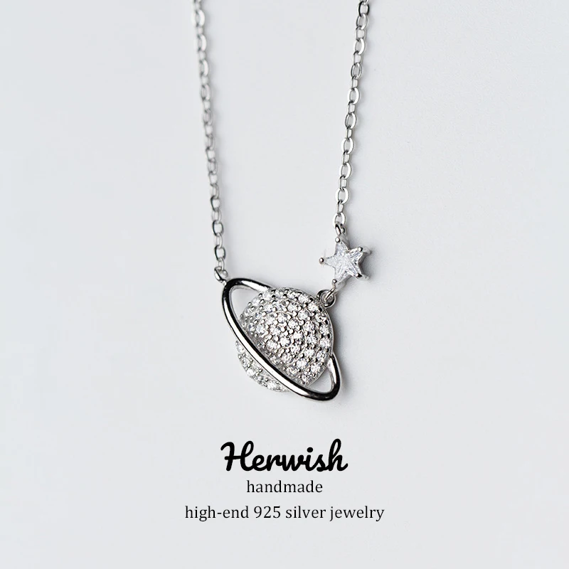 Herwish Дизайн Блестящая планета Подвеска Ожерелье s Bling серебро 925 ювелирные изделия Вселенная женская галактика звезда цепочка Ожерелье