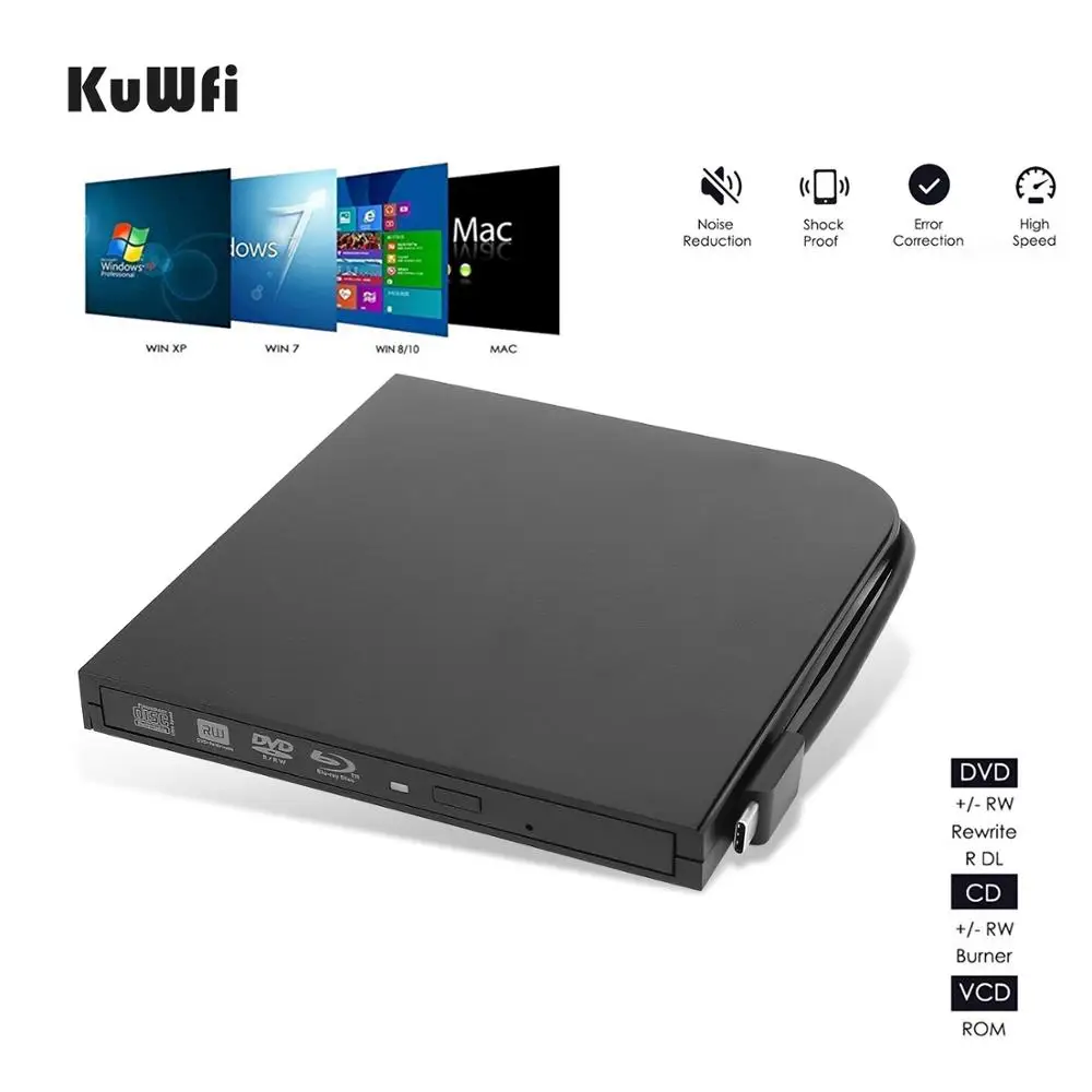 External Blu-Ray DVD Drive Burner Player USB3.0 Type-C DVD-RW VCD CD RW Burner Support BD-ROM BD-R CD-ROM CD-R DVD-ROW DVD-R