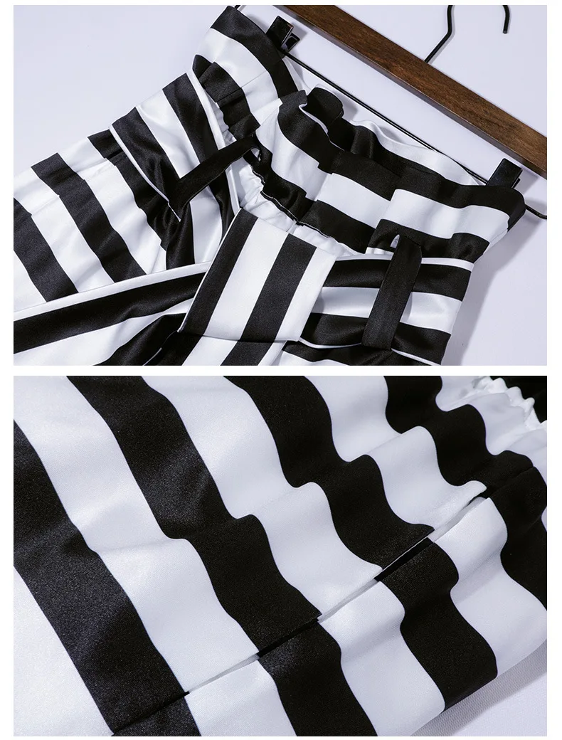 2018 Autumn Fashion Women 2 Piece Turn down Collar Lantern Sleeve Shirt Tops &amp Female High Waist Striped Trousers Suit C2814 | Женская