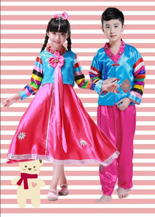 Детское корейское платье Hanbok для девочек танцевальная ткань мальчиков Детская