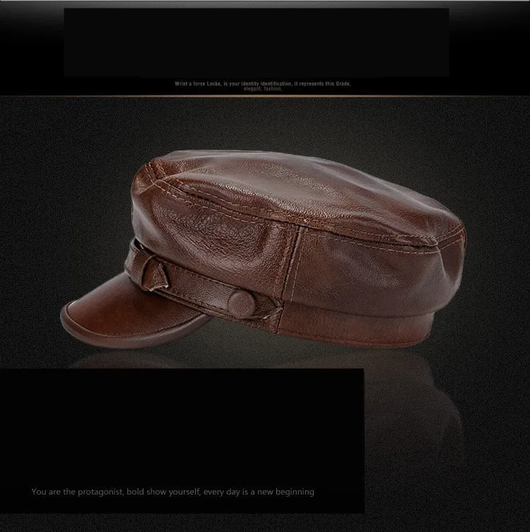 Hot new leather hat autumn and winter men and women leather cap flat top military cap student cap solid color two choice