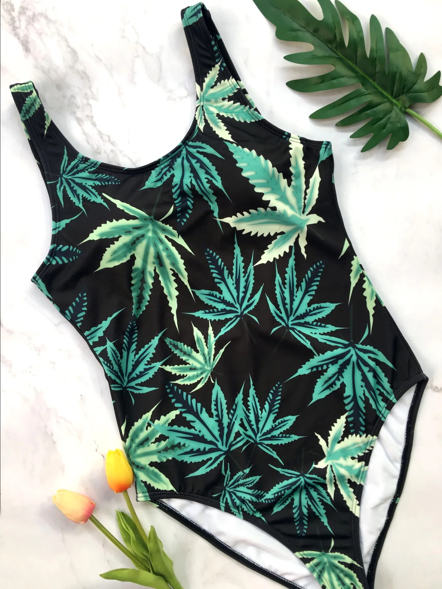 Женский купальный костюм с принтом в виде листьев монокини пляжный maillot de bain 2019 |