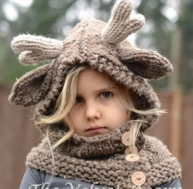 

Christmas gift Children's Headband Scarves Warm Photography Props Winter Knitted Wool Cap glove Elk Scarf knitted Two-Piece Suit