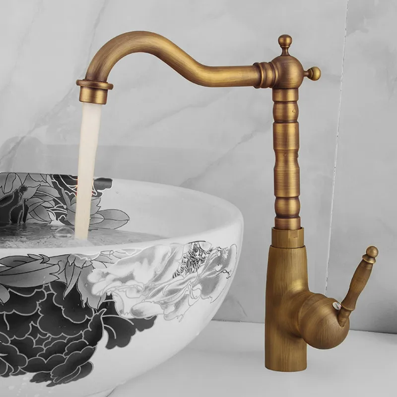 Antique copper brushed basin faucet blue and white porcelain base handle retro bathroom kitchen hot cold water mixing | Обустройство