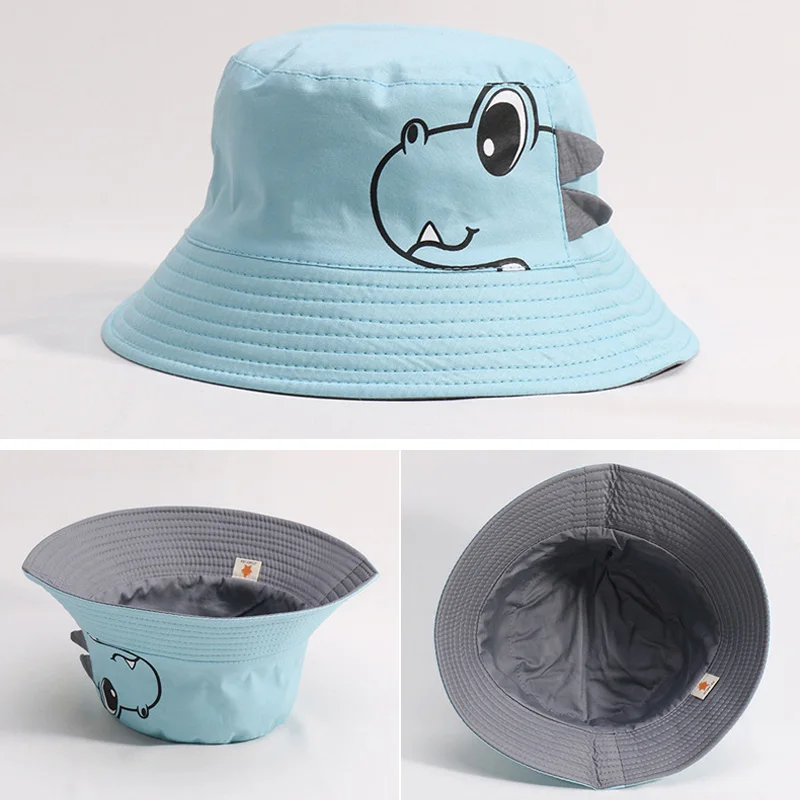 Dinosaur Baby Hat Cotton Double-sided Bucket Spring Autumn Cap Kids Hats Toddler Accessories 1PC | Детская одежда и обувь