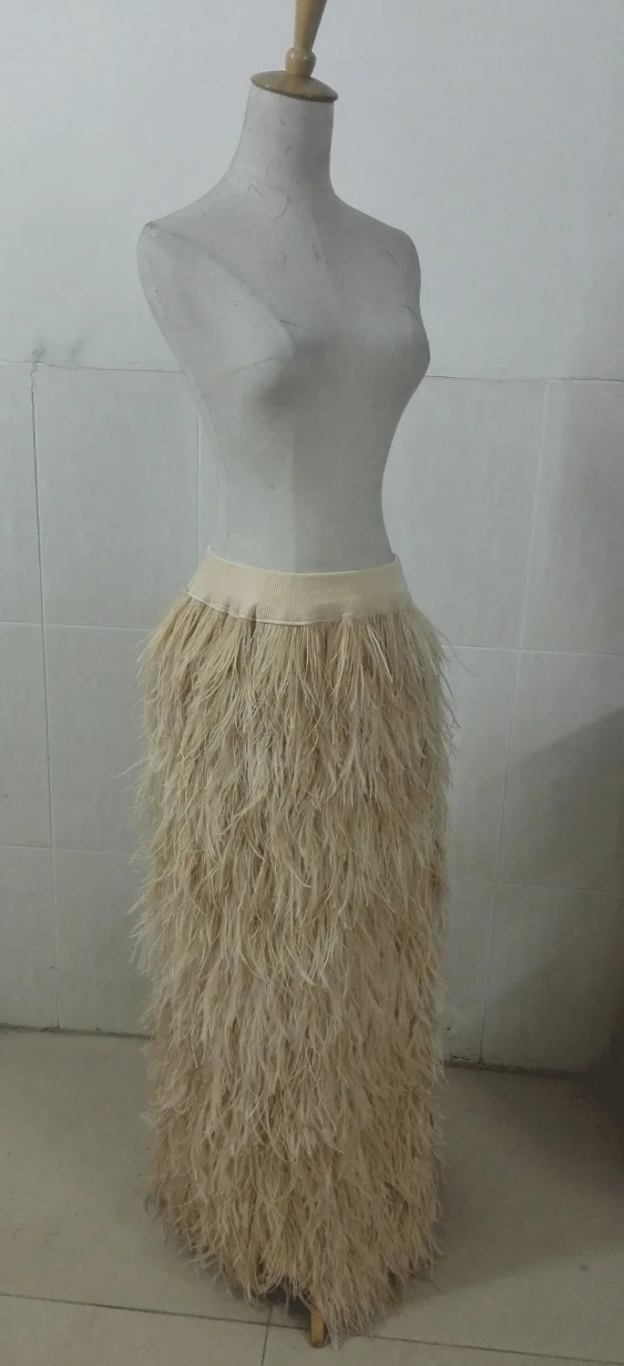 Длинная прямая Страусиная юбка с длинным левым разрезом # SKT026|feather skirt|free shipping