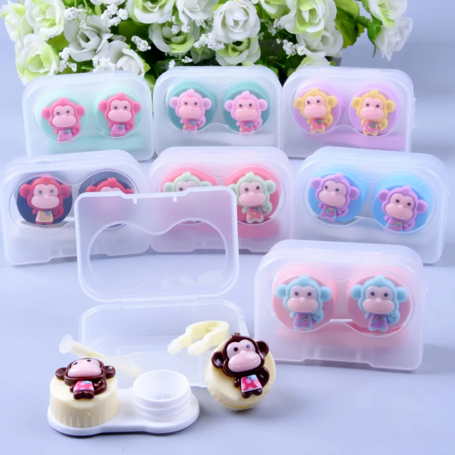 

20set/lot cute monkey animal contact lenses box / companion box / Cartoon eyeglasses box / lens care /storage case