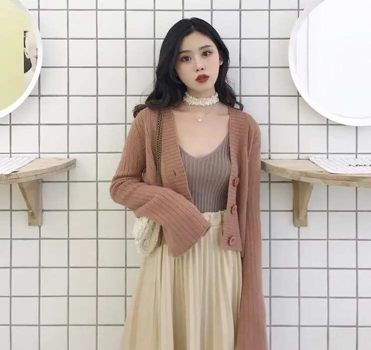 Flare sleeve cardigan sweater female |