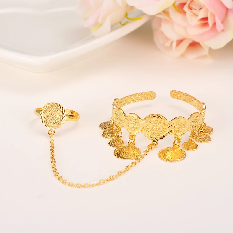 Дубай золотой штамп детская монета браслет детский с кольцом для детей