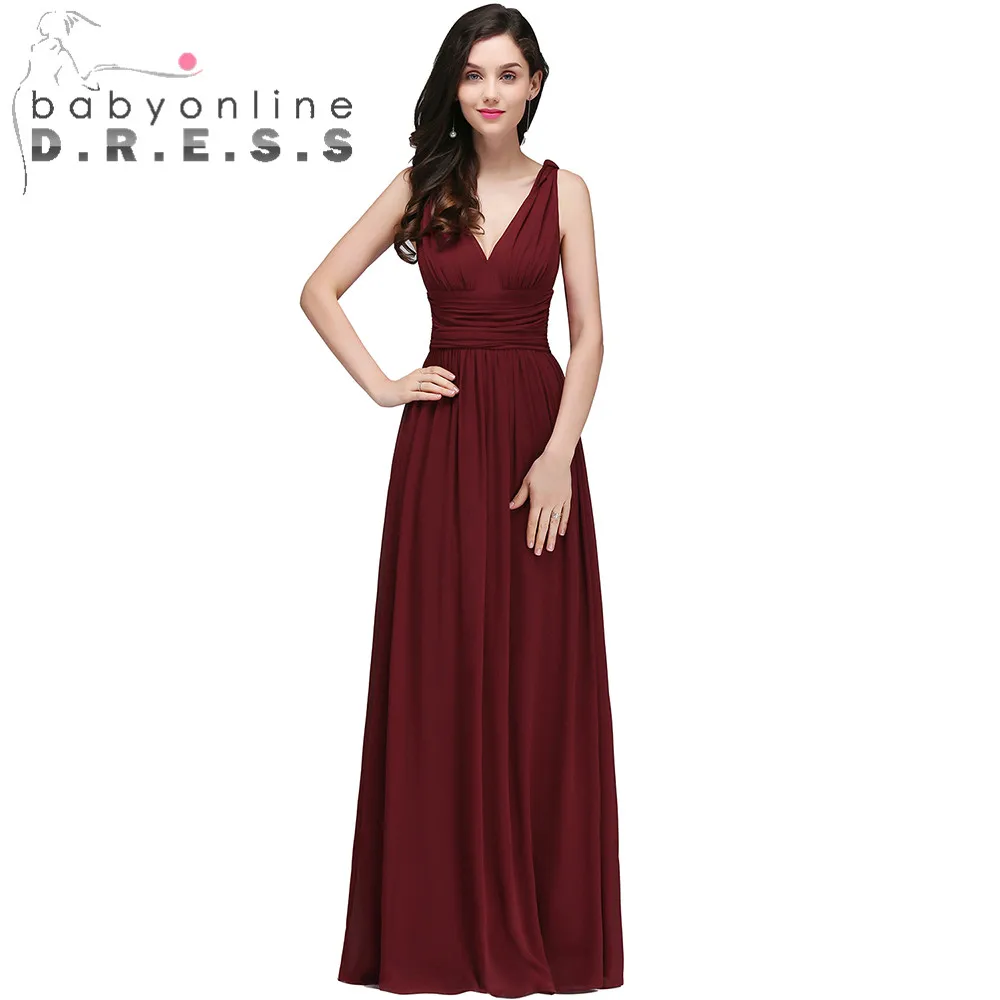 Пикантные V образным вырезом спинки бордовый Выпускные платья Длинные Дешевые