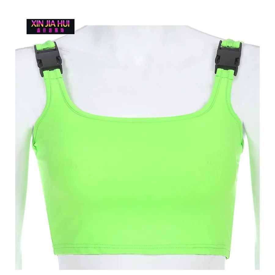 Сценический танец флуоресцентный зеленый Летний Новый ремень жилет укороченный