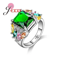 unique green cubic zircon crystal 925 sterling silver women rings wedding engagement jewelry accessory wholesale bijoux