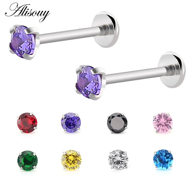 

1pc Surgical Steel Zircon Crystal Ear Cartilage Tragus Helix Piercing Labret Lip Studs Ring Internally Thread 16g Body Jewelry