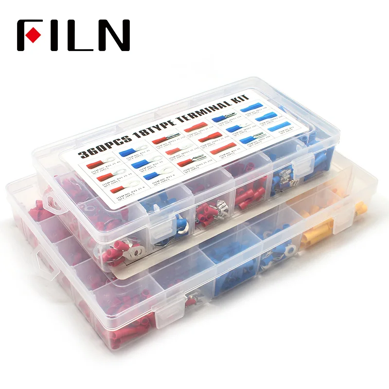 360pcs 18types Electrical Crimp Terminals Insulated Butt Connectors Spade Ring Fork Copper Terminators Set With Storage Box Red |