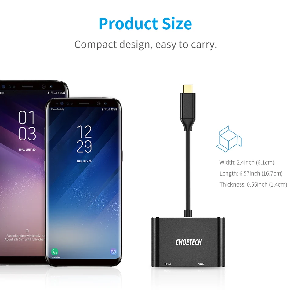 CHOETECH Тип C к HDMI + VGA адаптер 2 в 1 кабель Переходник USB на 4 1080 P для Galaxy Note 8/S9 плюс 2017/2016