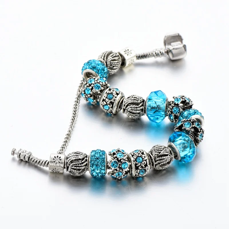 Браслет женский из серебра 2019 пробы с голубыми кристаллами|charm jewelry|bracelet friendshipwomen