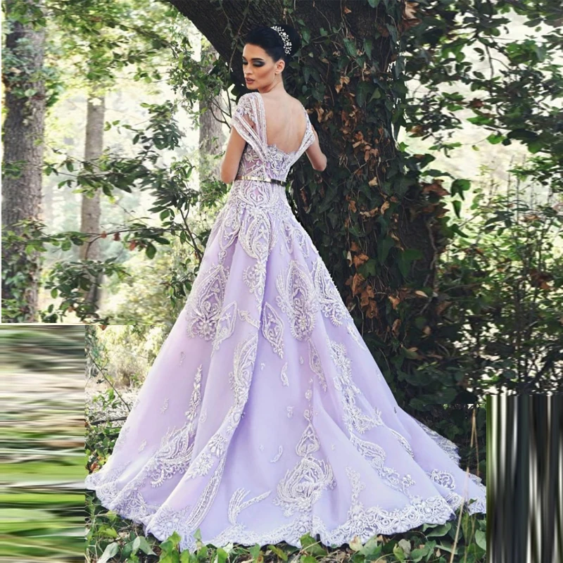 Элегантный Лаванда Свадебные Платья 2017 С Коротким Рукавом Аппликация Из Бисера