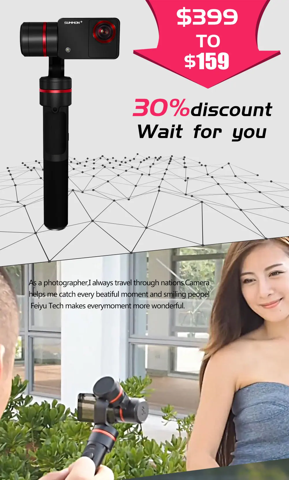 Feiyutech fy-Summon Plus 3-осевой Ручной Бесщеточный Gimbal стабильзатор Камеры Стабилизированный 4 К 1080 P Действий Камеры 16 Мегапикселей 2.0 Дюймов HD Дисплей