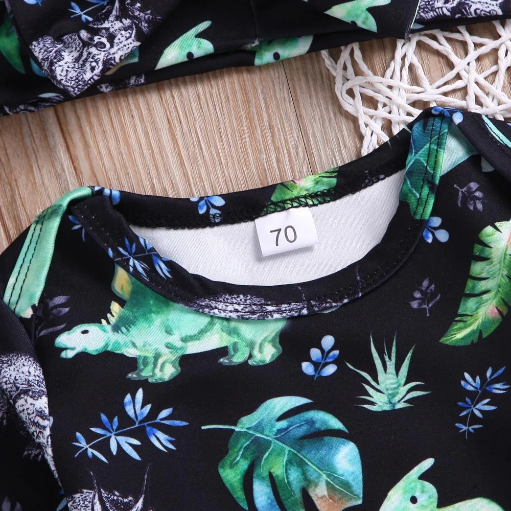 2018 Новый Модный комбинезон из 2 предметов с принтом динозавра для малышей + набор