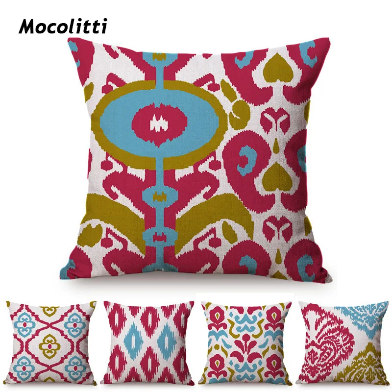 

Наволочка розово-красная с геометрическим рисунком, в скандинавском стиле, с абстрактным рисунком, с цветами, украшение для дома, стул, дива...