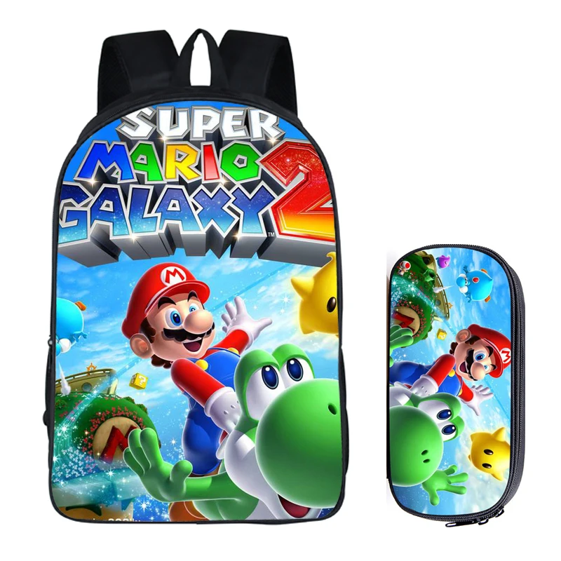 2Pcs Mario 11 16 дюймов Mario Bros Sonic the Hedgehog, школьная сумка для детей, рюкзак для мальчиков, детские школьные наборы, сумка-карандаш, школьная сумка для малышей - Цвет: 2Pcs Mario 11