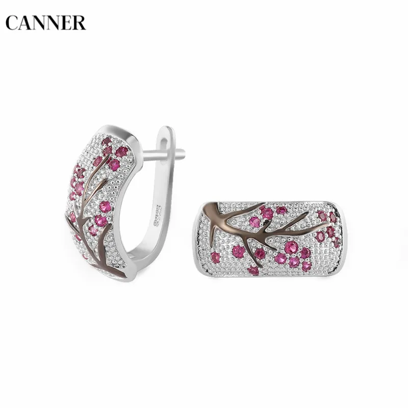 Женские серебряные серьги Canner Tree сережки зеленого и красного цветов с кубическим