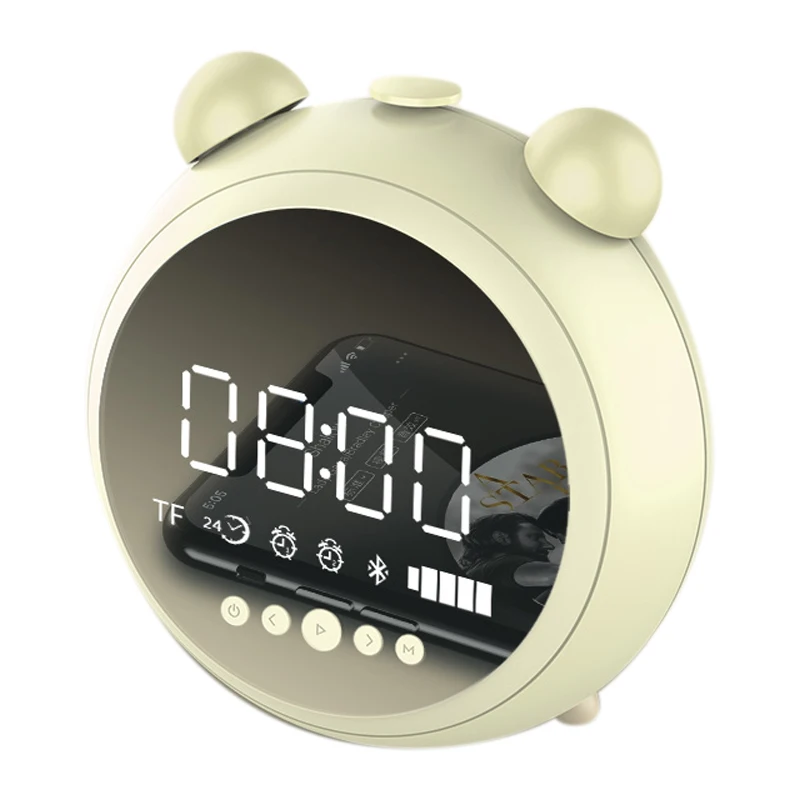 Lemon Green Будильник Hd зеркало с ночным светильник Fm радио беспроводной Bluetooth динамик поддержка Aux Tf плеер детские часы светодиодный цифровой - Цвет: Lemon Green
