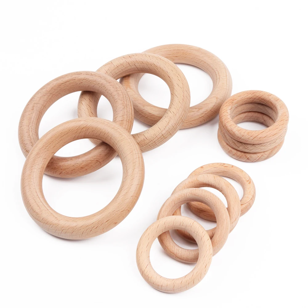 TYRY.HU 50Pcs 40/55/70mm Beech Wood Ring  Wooden Teether Ring Kid Gift Food Grade Silicone Children's Goods Kid Teething Toys