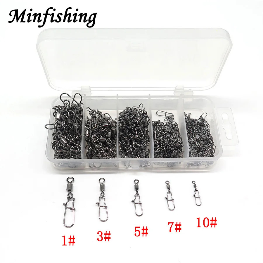 Minfishing 250 шт./компл. вращающийся Вертлюг MS + ZQ рыболовный вертлюг с защелкой
