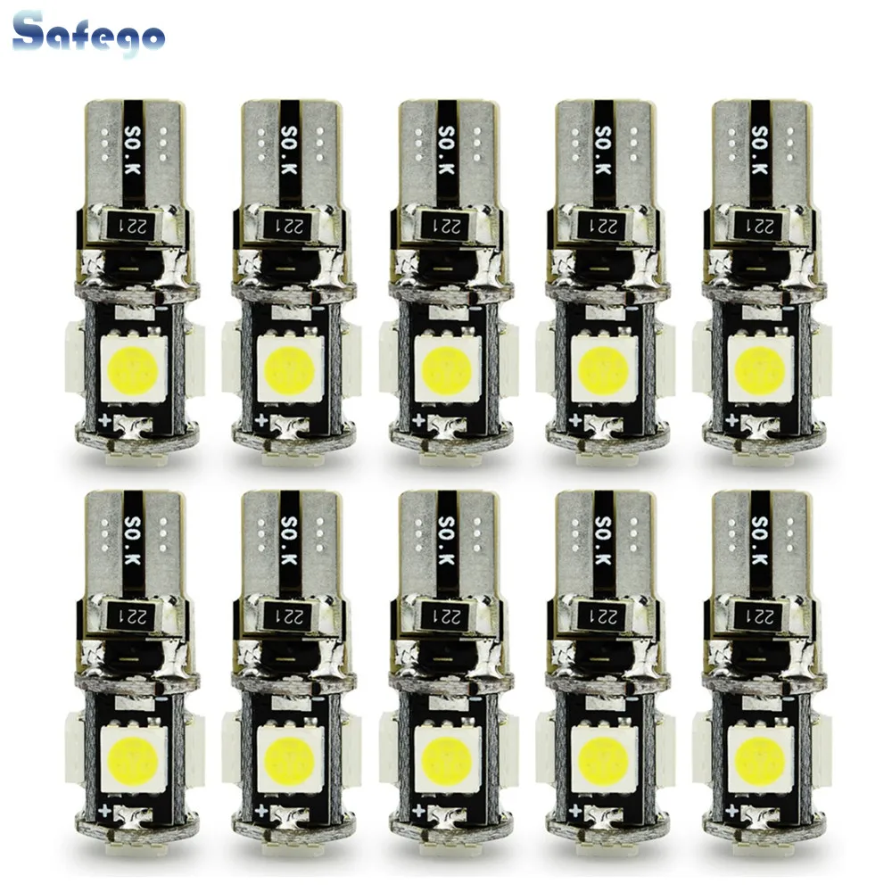 Safego 10 шт. светодиодный T10 CANBUS 5SMD 5050 194 168 2825 W5W Canbus 501 белый боковые зеркала