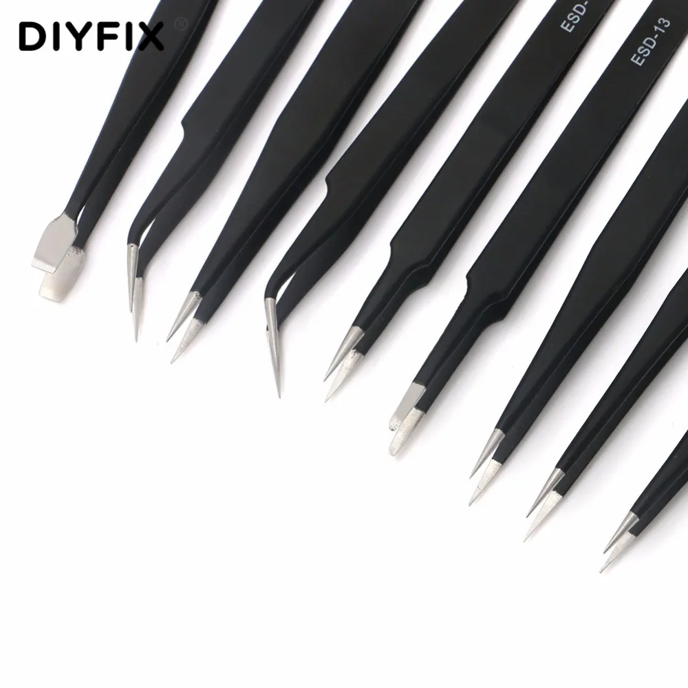 Набор пинцетов DIYFIX из нержавеющей стали 9 в 1 антистатические точные ручные