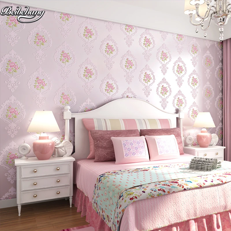 

beibehang Personalized environmental non - woven wallpaper exquisite carved embossed Continental garden style bedroom wallpaper