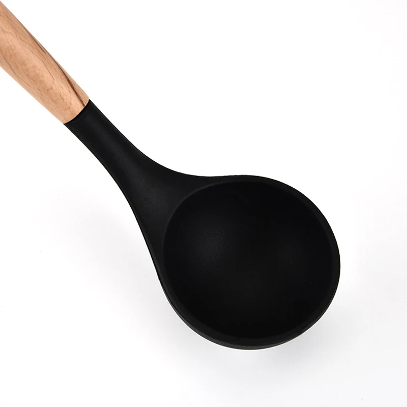 

New 5Pcs/Set Silicon Kitchen Cooking Tool Set With Wooden Handle Heat Resistant Turner Soup Ladle Spoon Set Cooking Accessories